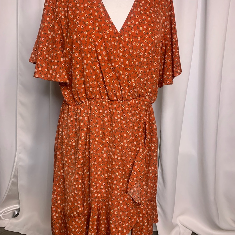 Orange, Cream and Light Pink Floral Dress